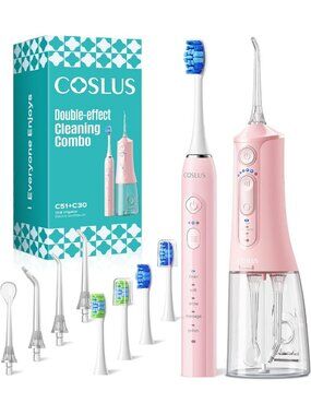 Electric Water Flosser & Toothbrush Combo - Pink Oral Care Kit for Healthy Smile